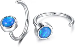 CHIC & ARTSY Dainty Hug Hoop Earrings 925 Sterling Silver Created Gemstone Huggie Hoops Earrings Synthetic Fire Opal/Turquoise/Moonstone/CZ Tiny Hoop Earrings for Women