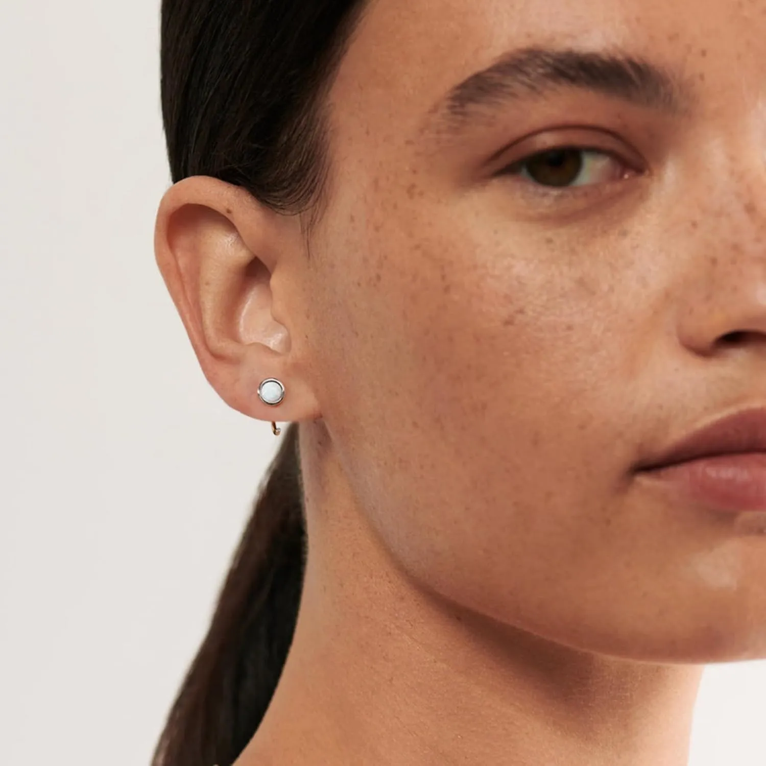 CHIC & ARTSY Dainty Hug Hoop Earrings 925 Sterling Silver Created Gemstone Huggie Hoops Earrings Synthetic Fire Opal/Turquoise/Moonstone/CZ Tiny Hoop Earrings for Women