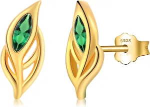 CHIC & ARTSY Plant Earrings 925 Sterling Silver Plant Stud Earrings for Women Hypoallergenic Bamboo Leaf Stud Earrings