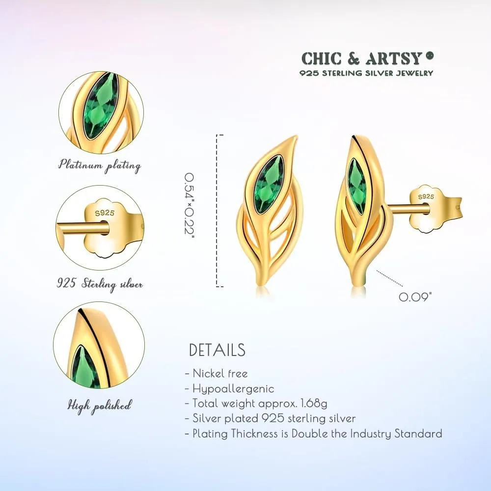 CHIC & ARTSY Plant Earrings 925 Sterling Silver Plant Stud Earrings for Women Hypoallergenic Bamboo Leaf Stud Earrings
