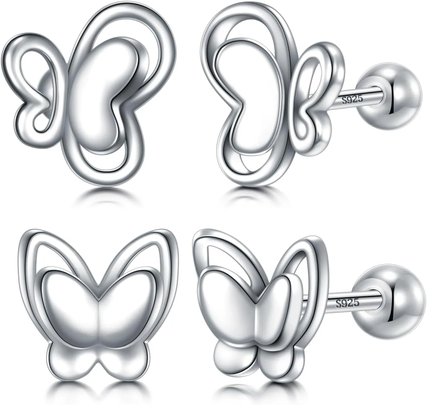 CHIC & ARTSY Solid 925 Sterling Silver Bow/Butterfly Screw Back Stud Earrings for Women Dainty Simple Small Bow Earrings for Her