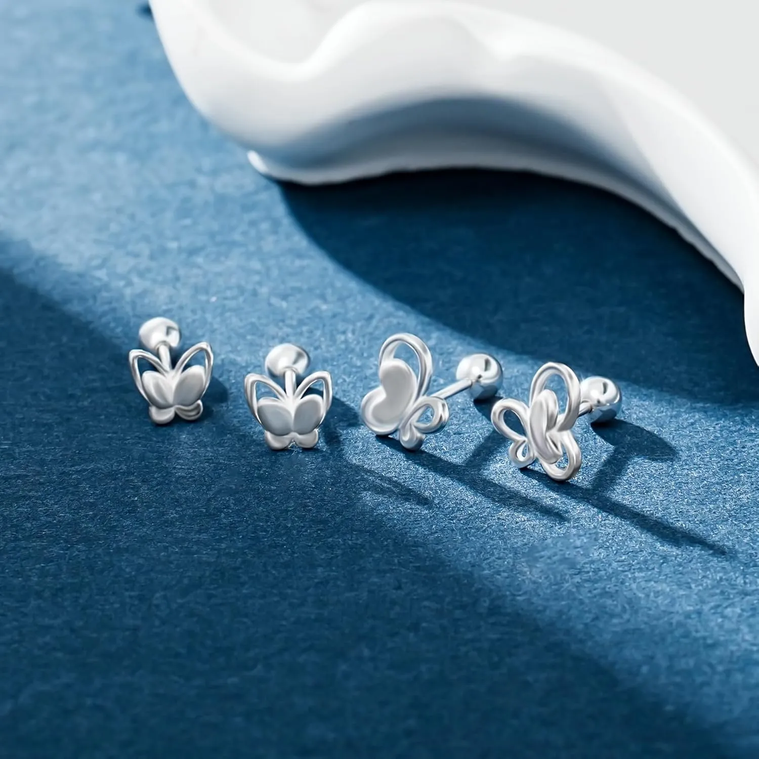 CHIC & ARTSY Solid 925 Sterling Silver Bow/Butterfly Screw Back Stud Earrings for Women Dainty Simple Small Bow Earrings for Her
