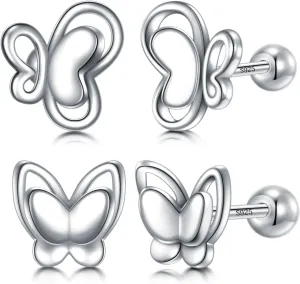 CHIC & ARTSY Solid 925 Sterling Silver Bow/Butterfly Screw Back Stud Earrings for Women Dainty Simple Small Bow Earrings for Her