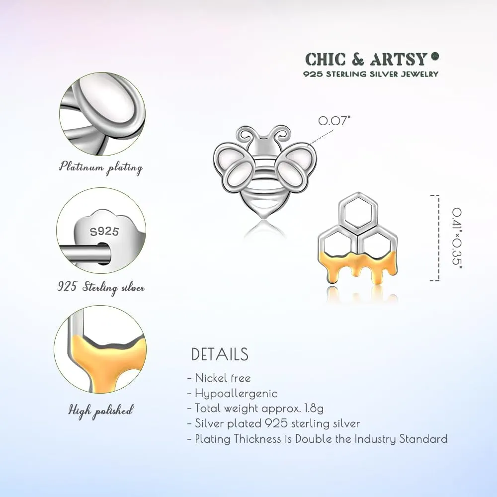 CHIC ARTSY 925 Sterling Silver Dainty Stud Earrings Hypoallergenic Everyday Funky Charming Fish, Starfish, Bee Stud Earrings Jewelry for Women