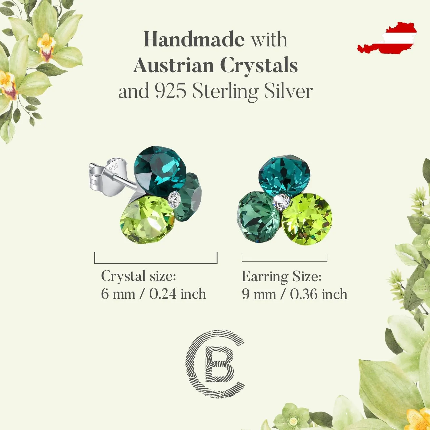 Chic Bijoux Birthstone Stud Earrings for Women  With 4 Austrian Crystals and 925 Sterling Silver  Gift for Mom, Pink/Blue/Purple/Green/Clear