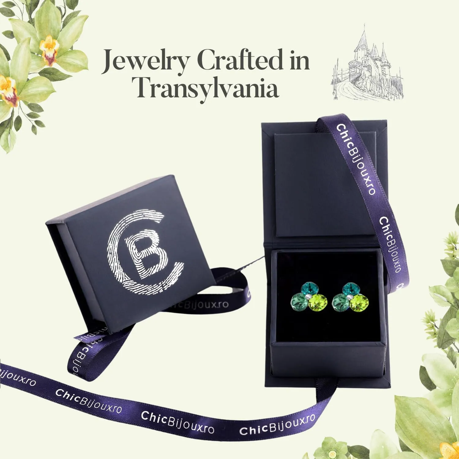 Chic Bijoux Birthstone Stud Earrings for Women  With 4 Austrian Crystals and 925 Sterling Silver  Gift for Mom, Pink/Blue/Purple/Green/Clear