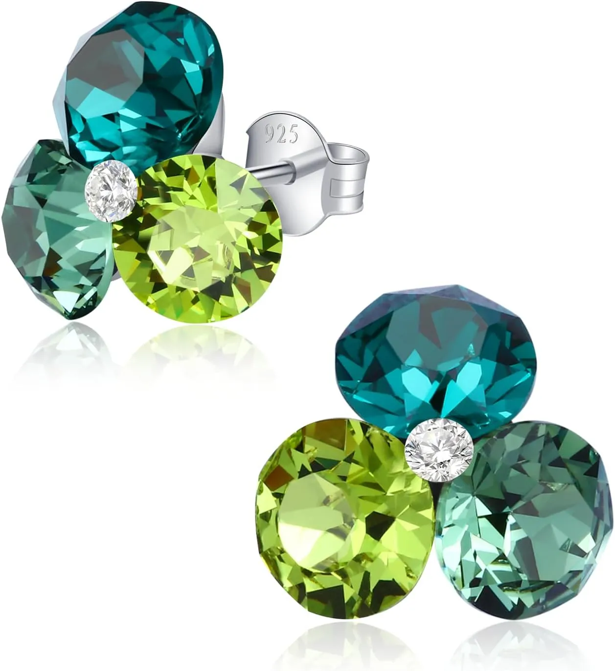 Chic Bijoux Birthstone Stud Earrings for Women  With 4 Austrian Crystals and 925 Sterling Silver  Gift for Mom, Pink/Blue/Purple/Green/Clear
