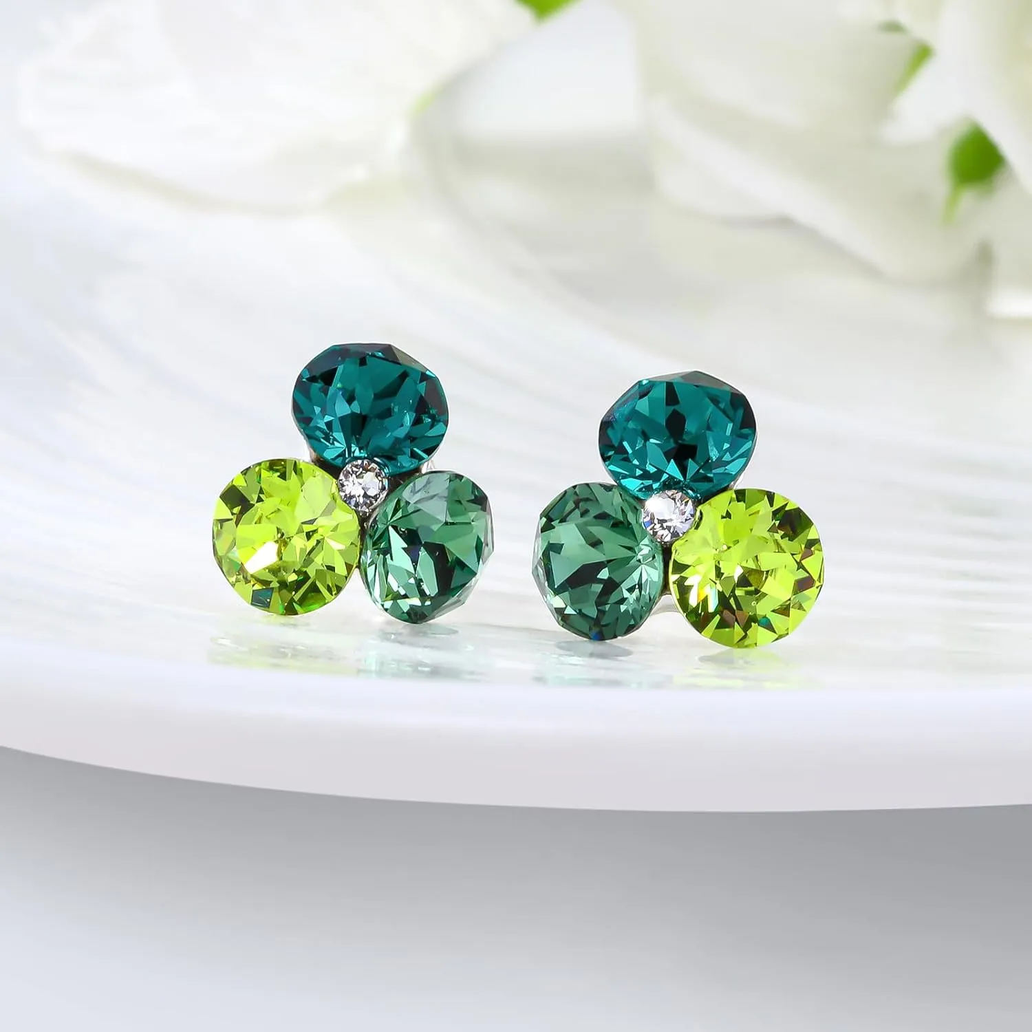 Chic Bijoux Birthstone Stud Earrings for Women  With 4 Austrian Crystals and 925 Sterling Silver  Gift for Mom, Pink/Blue/Purple/Green/Clear