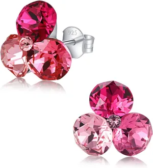Chic Bijoux Birthstone Stud Earrings for Women  With 4 Austrian Crystals and 925 Sterling Silver  Gift for Mom, Pink/Blue/Purple/Green/Clear