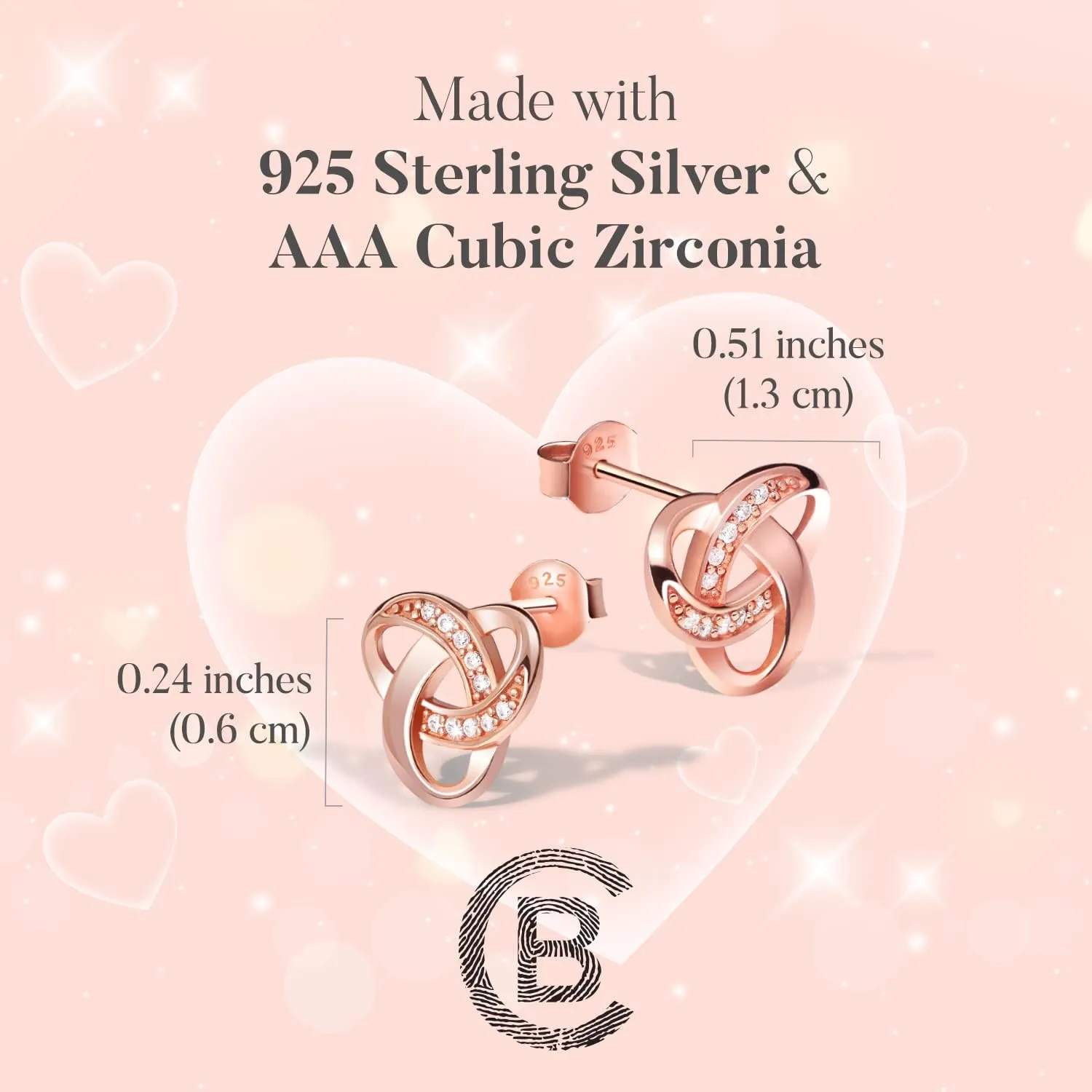 Chic Bijoux Knot Earrings for Women  With Round Cubic Zirconia stones and 925 Sterling Silver  Gift for Her Birthday, Rose Gold Jewelry