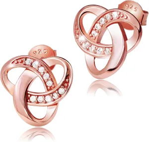 Chic Bijoux Knot Earrings for Women  With Round Cubic Zirconia stones and 925 Sterling Silver  Gift for Her Birthday, Rose Gold Jewelry