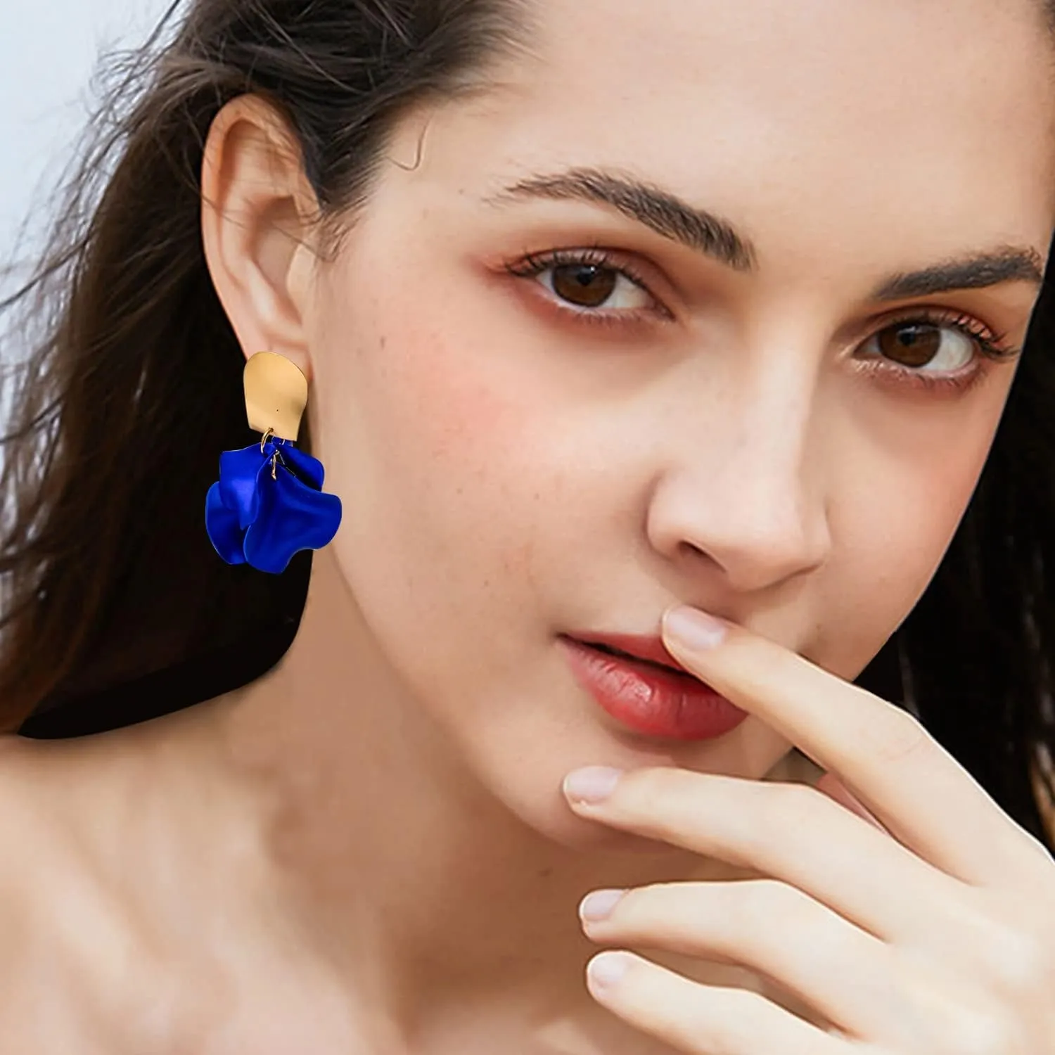 Chic Elegant Boho Red Rose Petal Dangle Resin Acrylic Tiered Matte Flower Earrings Statement Exaggerated Floral Tassel Earrings for Women