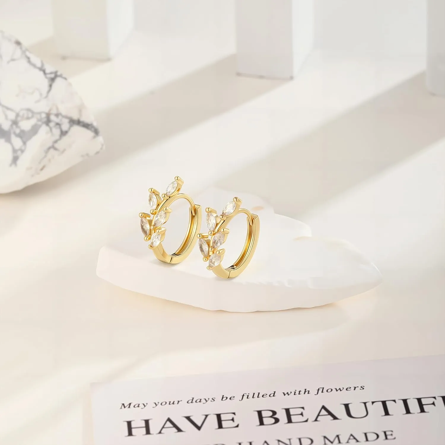 Chic Leaf Earrings for Women,Gold/Silver Cubic Zirconia Huggie Leaf Dangle Earrings Dainty Hypoallergenic Earring Jewelry Birthday Gifts