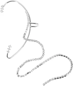 Chic Long Tassel Ear Cuff Jewelry for Women Rhinestone Ear Clip No Piercing Design Eye Catching Accessories for Special Occasions Durable Stylish