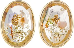 Chic Pressed Flower Oval Stud Earrings 925 Sterling Silver Pin Post Resin Dried Flowers Faux Pearl Bead Ball Asymmetric Dangle Drop Studs 14k Gold Plated 3D Earring Unique Jewelry Gifts for Women