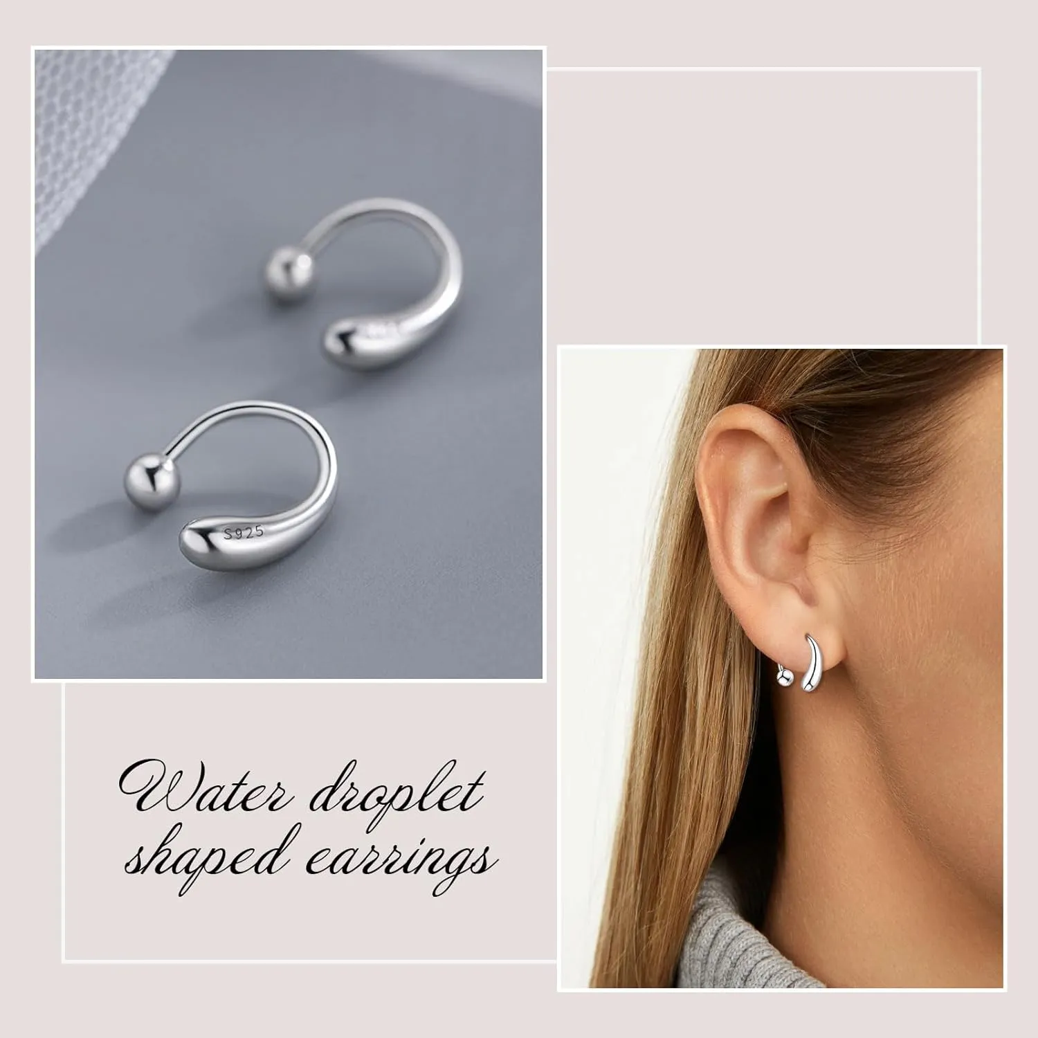 Chic Pull Through Earrings for Women Teen Girls Tiny Threader Earrings 925 Sterling Silver Small Teardrop Earrings Hypoallergenic Hoop Drop Earrings Trendy