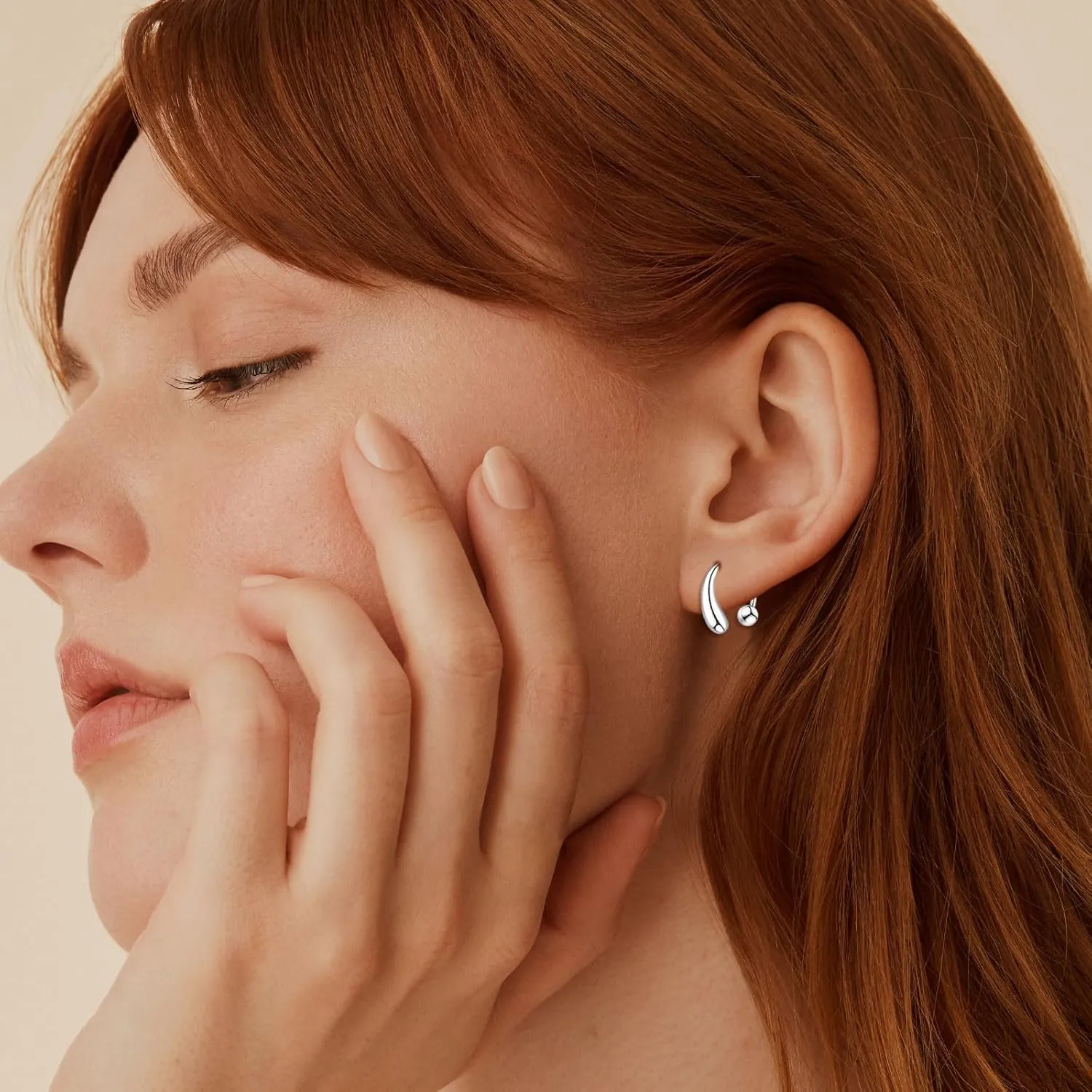 Chic Pull Through Earrings for Women Teen Girls Tiny Threader Earrings 925 Sterling Silver Small Teardrop Earrings Hypoallergenic Hoop Drop Earrings Trendy
