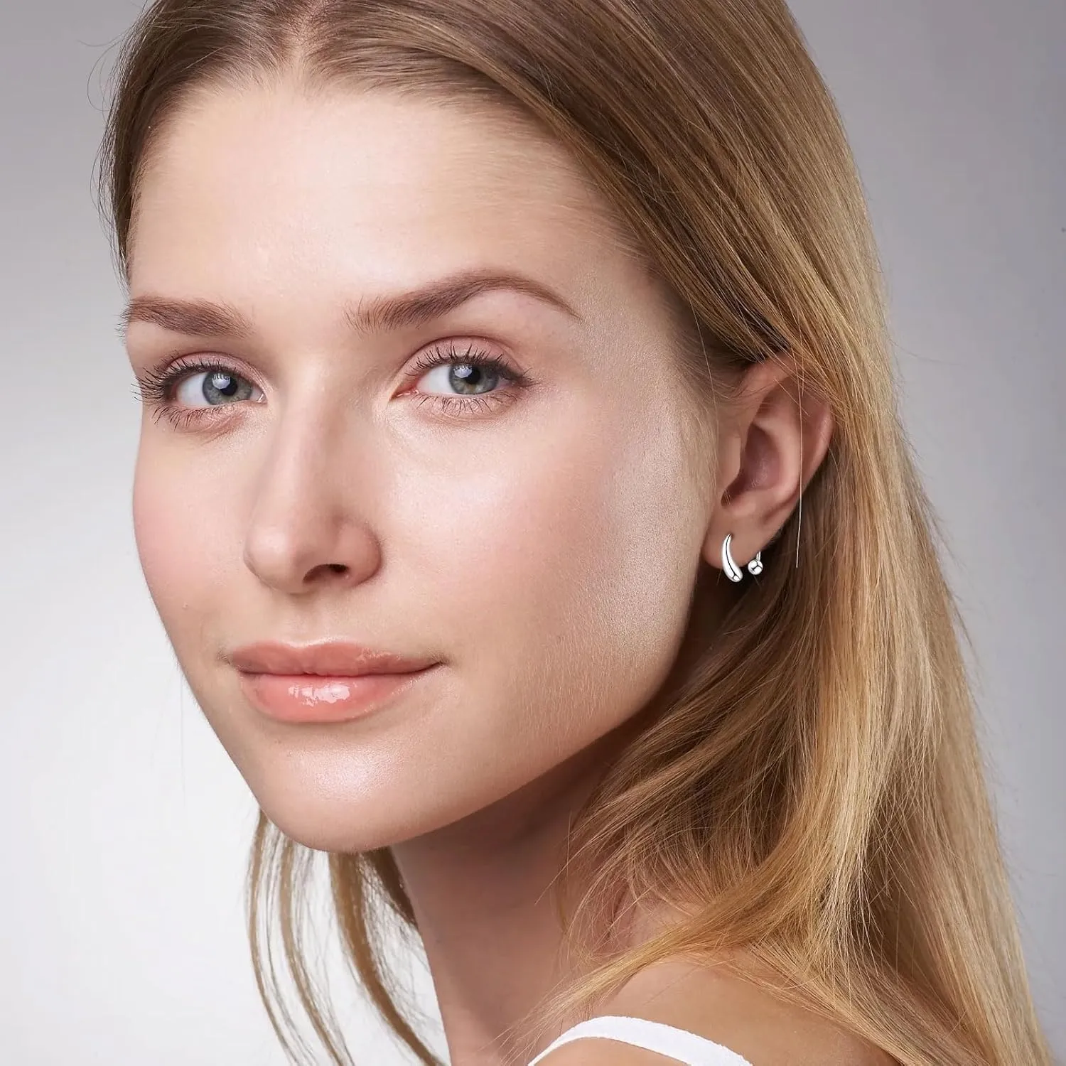 Chic Pull Through Earrings for Women Teen Girls Tiny Threader Earrings 925 Sterling Silver Small Teardrop Earrings Hypoallergenic Hoop Drop Earrings Trendy
