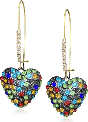 Chic Unique Sparkly Colorful Crystal Heart Dangle Drop Earrings 14 Gold Hypoallergenic Heart Dangle Hoop Earrings for Women Valentines Day Gifts