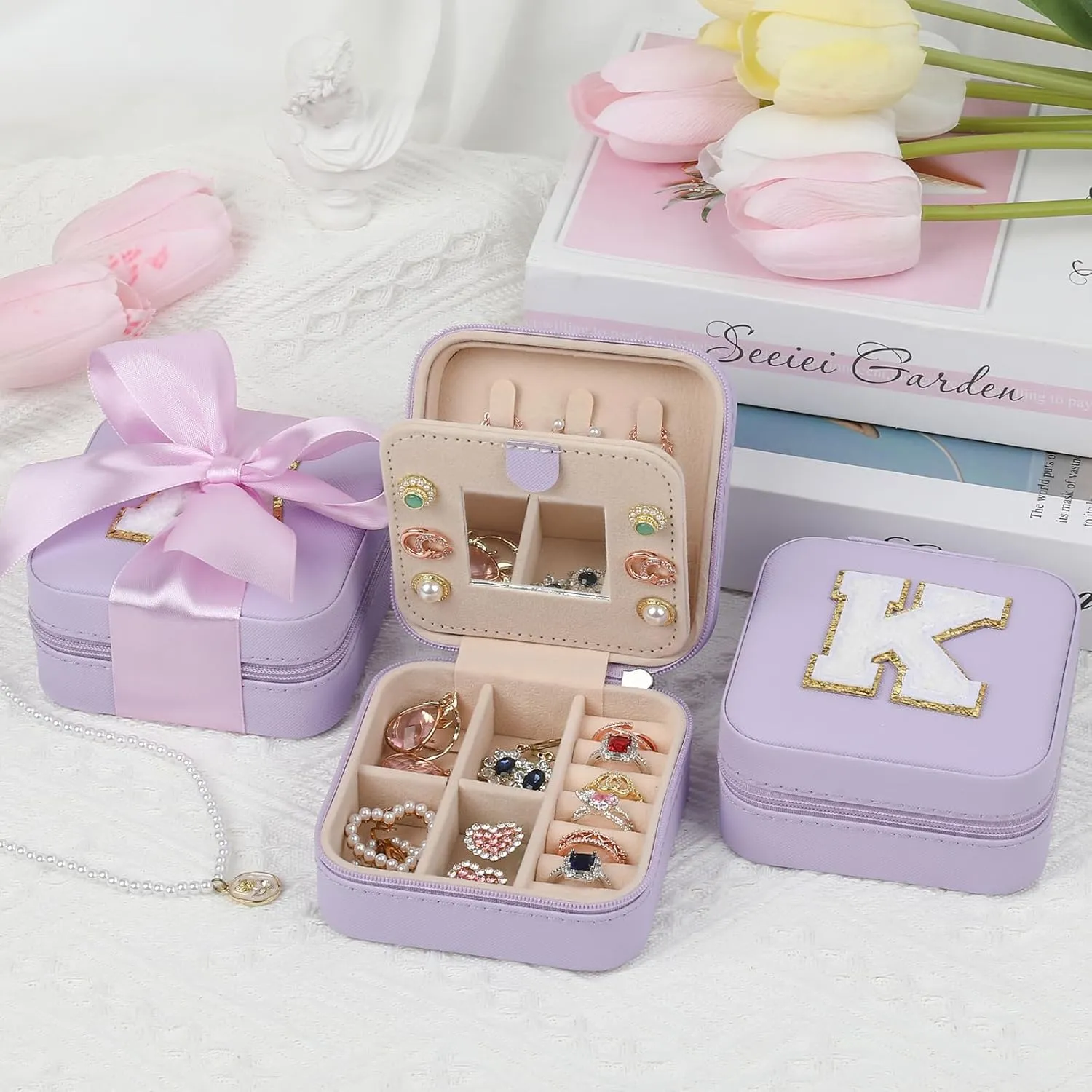 CHMI Travel Jewelry Case, Purple Travel Jewelry Box, Travel Jewelry Organizer, Travel Gifts for Women Girls, Jewelry Organizer Box, Birthday Gifts for Women, Christmas Gifts for Teens Girls - S