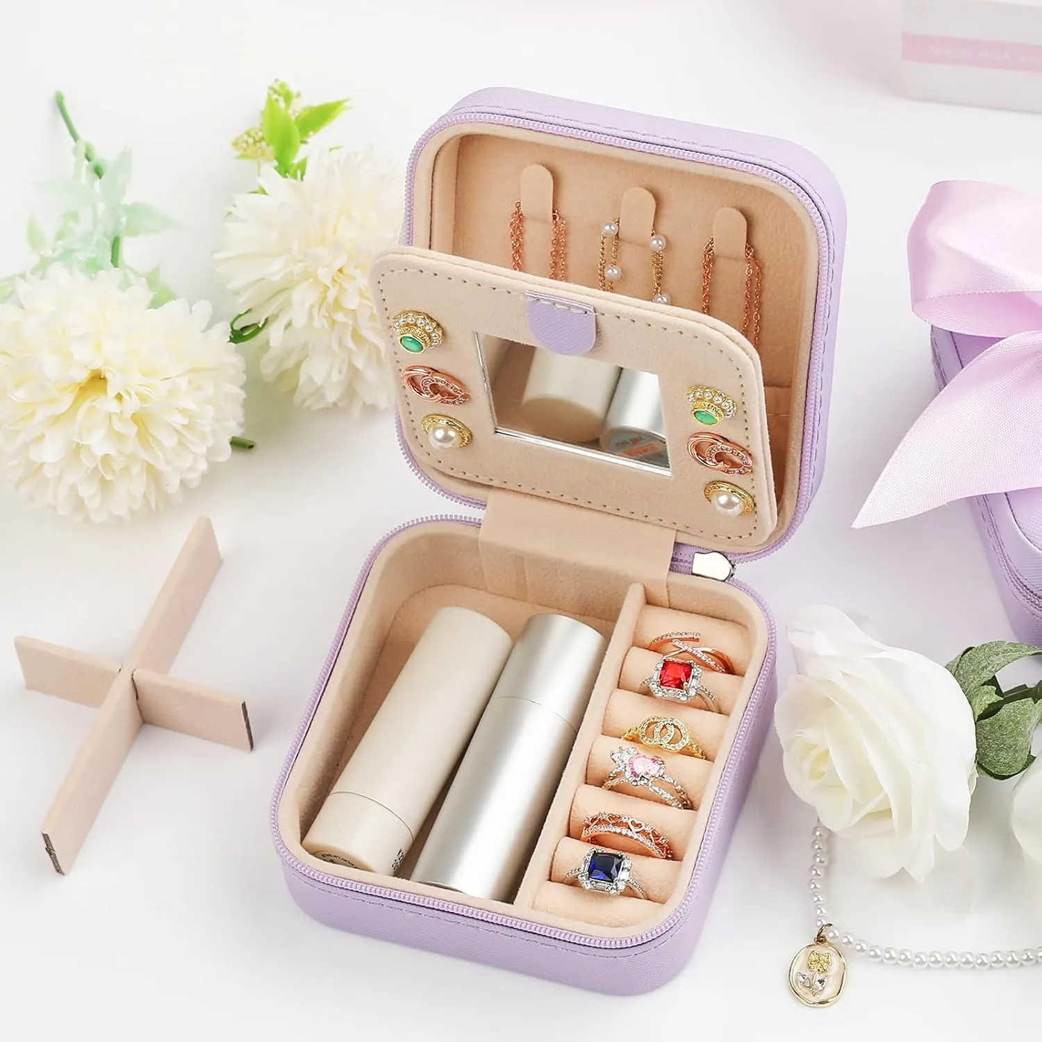 CHMI Travel Jewelry Case, Purple Travel Jewelry Box, Travel Jewelry Organizer, Travel Gifts for Women Girls, Jewelry Organizer Box, Birthday Gifts for Women, Christmas Gifts for Teens Girls - S