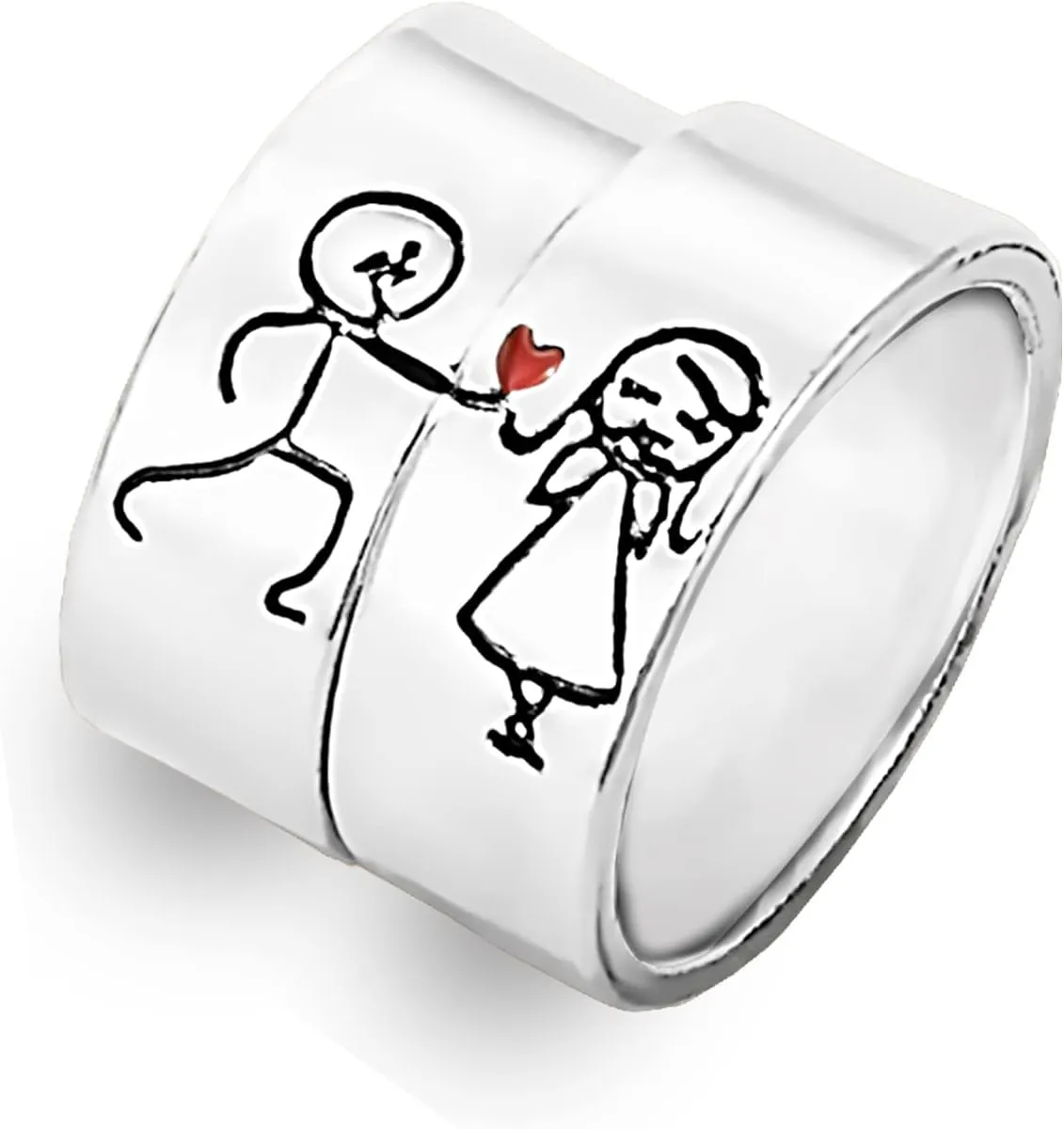 choice of all Heart Promise Rings for Couples Matching Love Finger Ring Gifts for Boyfriend Girlfriend Valentine's Jewelry Gifts (Silver)