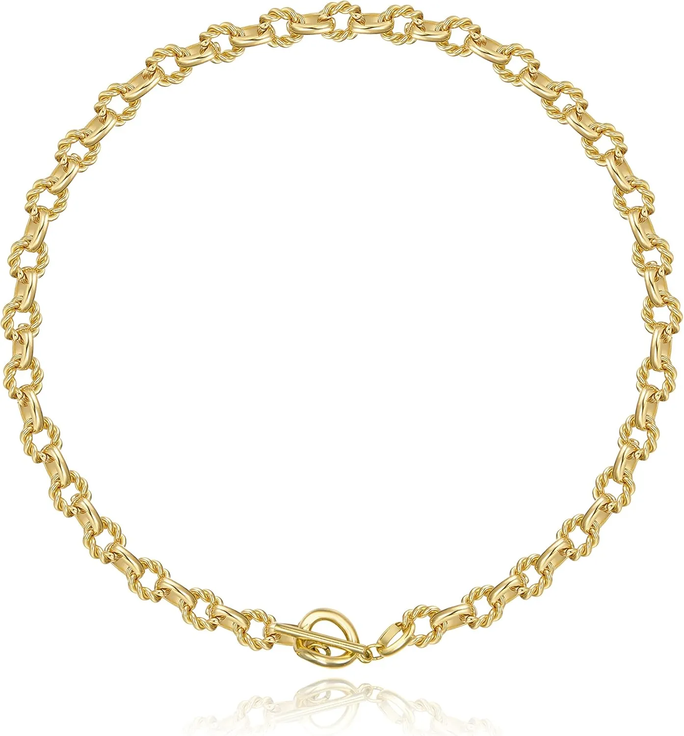 Chunky Gold Choker Necklace for Women, 18K Gold Plated Twisted Oval Link Chain Choker Toggle Clasp Necklace for Women Jewelry Gift