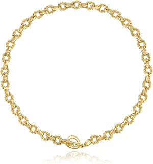 Chunky Gold Choker Necklace for Women, 18K Gold Plated Twisted Oval Link Chain Choker Toggle Clasp Necklace for Women Jewelry Gift