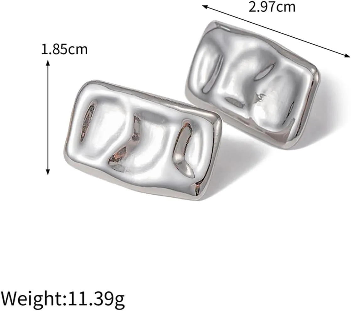 Chunky Gold Rectangle Stud Earrings for Women, 18K Gold Plated Stainless Steel Thick Stud Earrings, Minimalist Geometric Earrings for Women Jewelry Gift