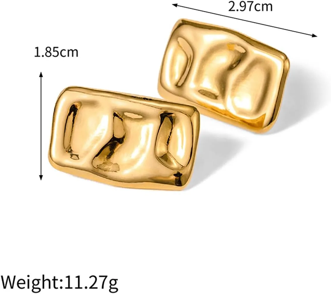 Chunky Gold Rectangle Stud Earrings for Women, 18K Gold Plated Stainless Steel Thick Stud Earrings, Minimalist Geometric Earrings for Women Jewelry Gift