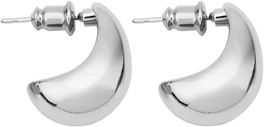 Chunky Gold Stud Half Hoop Earrings, Waterdrop Earrings for Women Open Hoop with 18 K Gold Filled Hypoallergenic Jewelry for Women