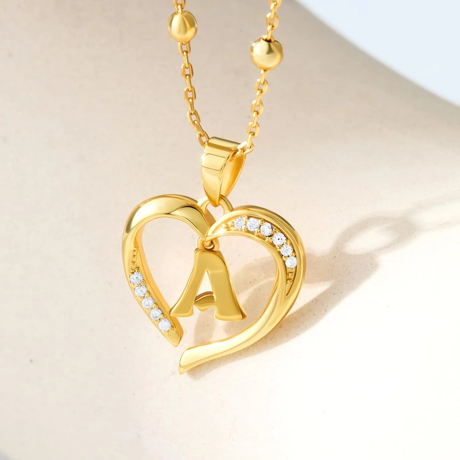 Cicy Bell Womens Heart Initial Necklace for Women 18k Gold Plated Shell Personalized Letter Pendant Necklace 17.7'' with 2'' Extender