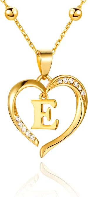 Cicy Bell Womens Heart Initial Necklace for Women 18k Gold Plated Shell Personalized Letter Pendant Necklace 17.7'' with 2'' Extender