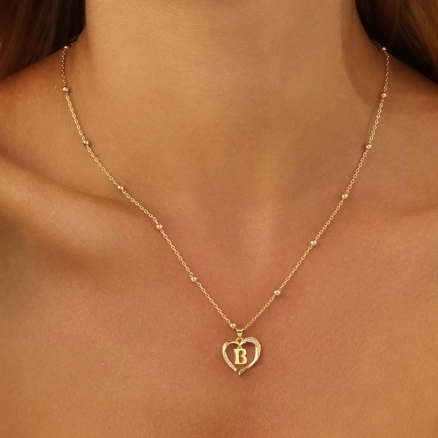 Cicy Bell Womens Heart Initial Necklace for Women 18k Gold Plated Shell Personalized Letter Pendant Necklace 17.7'' with 2'' Extender