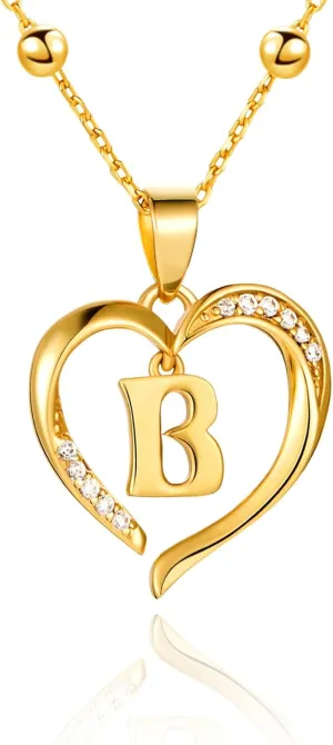 Cicy Bell Womens Heart Initial Necklace for Women 18k Gold Plated Shell Personalized Letter Pendant Necklace 17.7'' with 2'' Extender