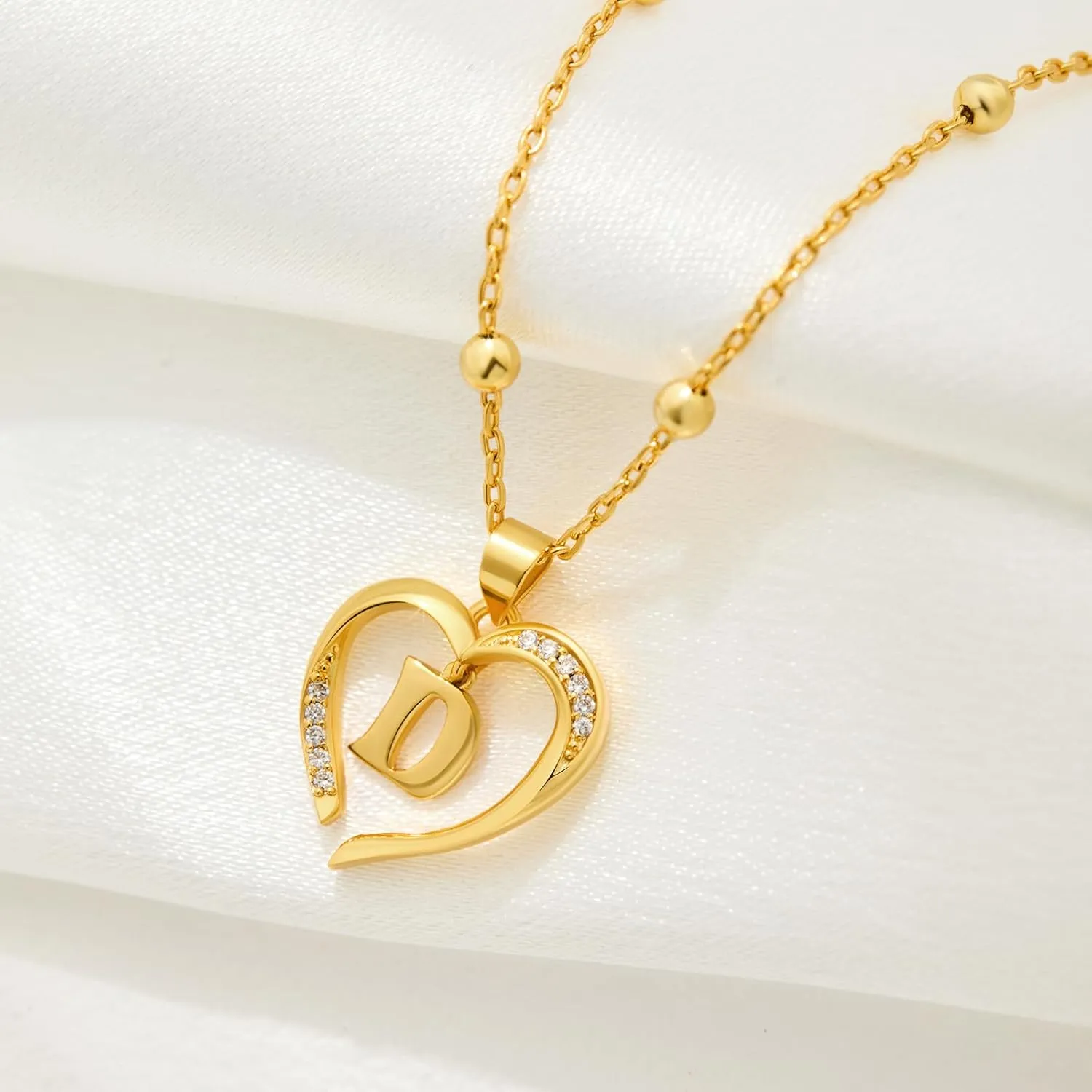 Cicy Bell Womens Heart Initial Necklace for Women 18k Gold Plated Shell Personalized Letter Pendant Necklace 17.7'' with 2'' Extender