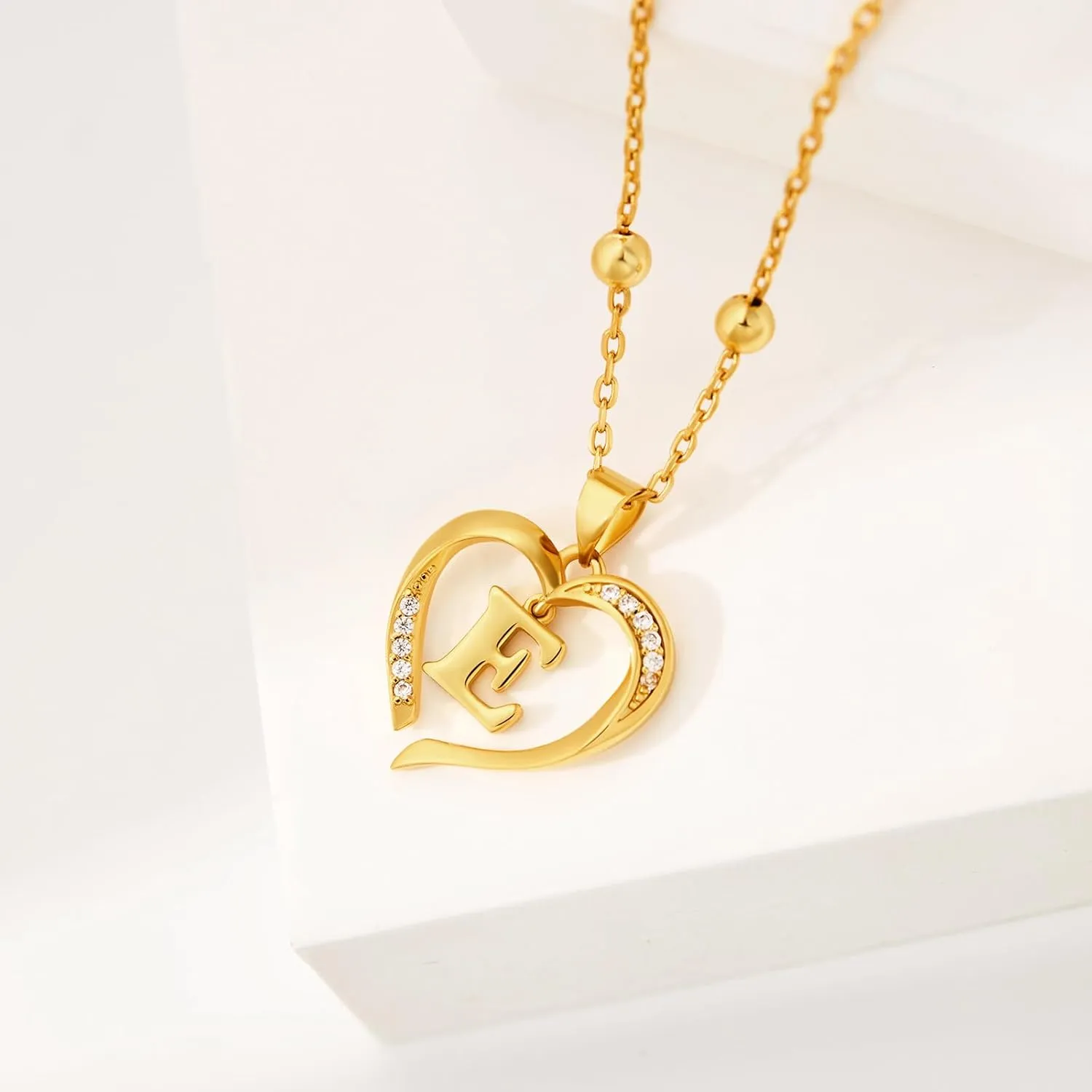 Cicy Bell Womens Heart Initial Necklace for Women 18k Gold Plated Shell Personalized Letter Pendant Necklace 17.7'' with 2'' Extender