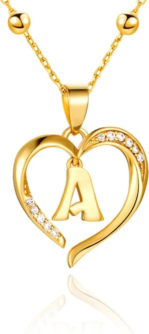 Cicy Bell Womens Heart Initial Necklace for Women 18k Gold Plated Shell Personalized Letter Pendant Necklace 17.7'' with 2'' Extender