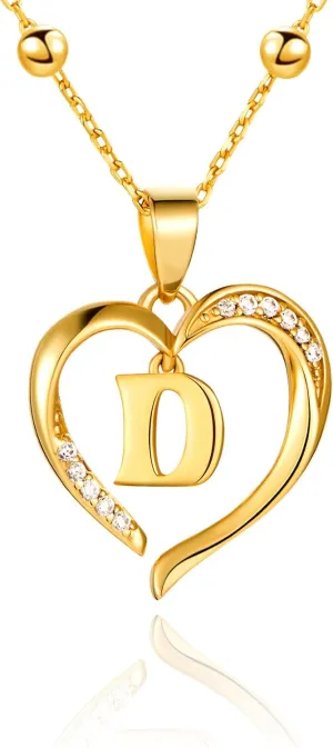 Cicy Bell Womens Heart Initial Necklace for Women 18k Gold Plated Shell Personalized Letter Pendant Necklace 17.7'' with 2'' Extender
