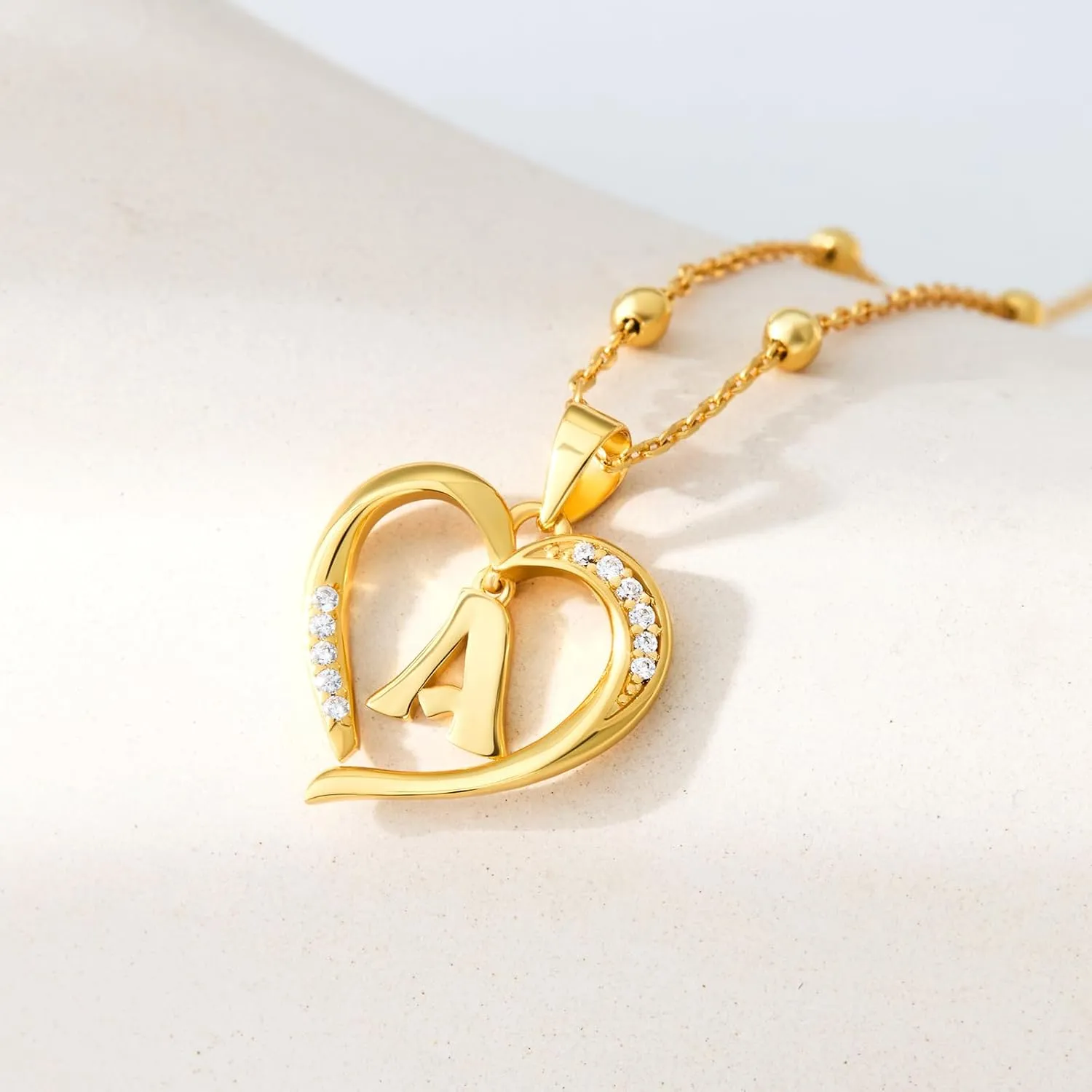 Cicy Bell Womens Heart Initial Necklace for Women 18k Gold Plated Shell Personalized Letter Pendant Necklace 17.7'' with 2'' Extender