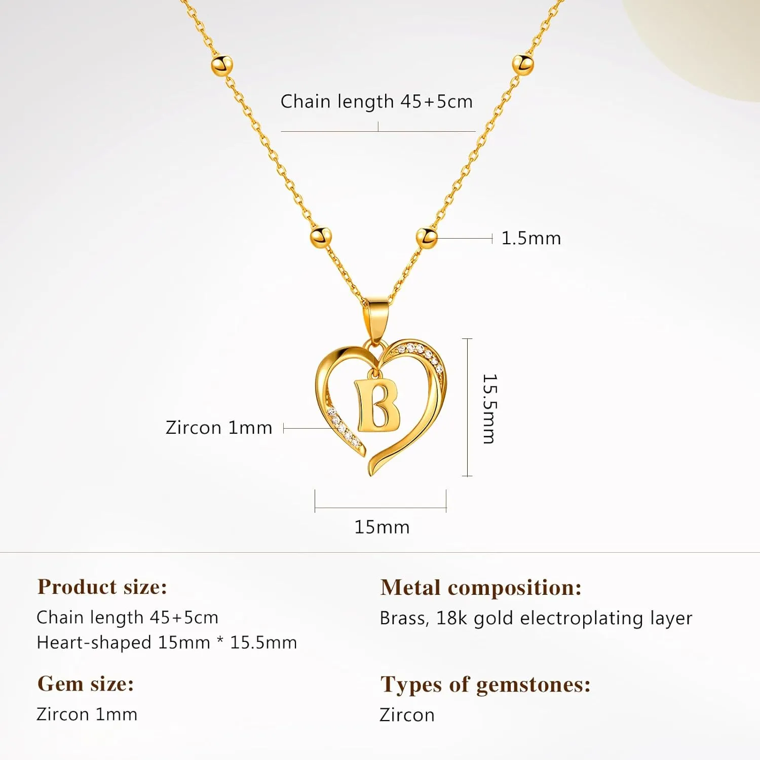 Cicy Bell Womens Heart Initial Necklace for Women 18k Gold Plated Shell Personalized Letter Pendant Necklace 17.7'' with 2'' Extender