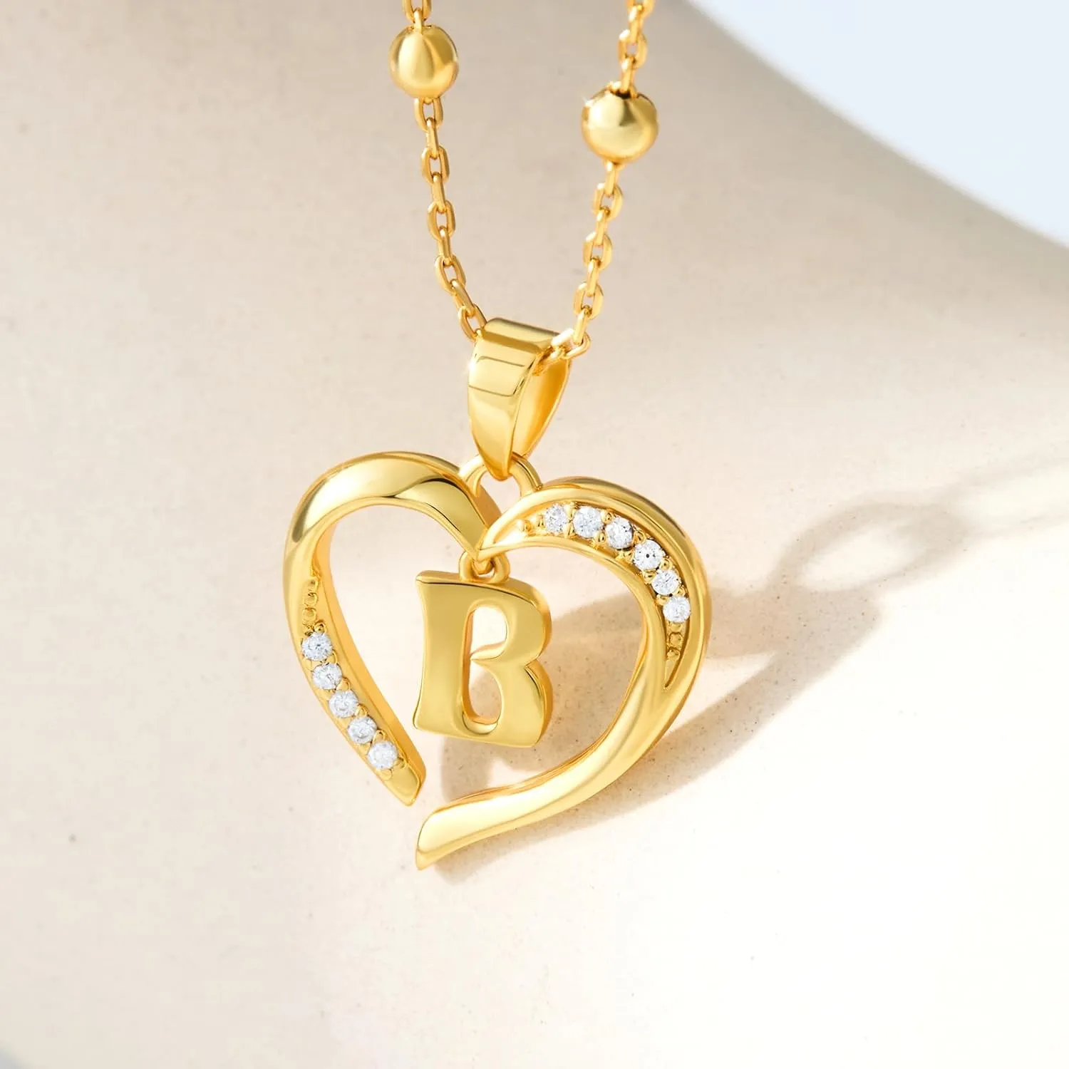 Cicy Bell Womens Heart Initial Necklace for Women 18k Gold Plated Shell Personalized Letter Pendant Necklace 17.7'' with 2'' Extender