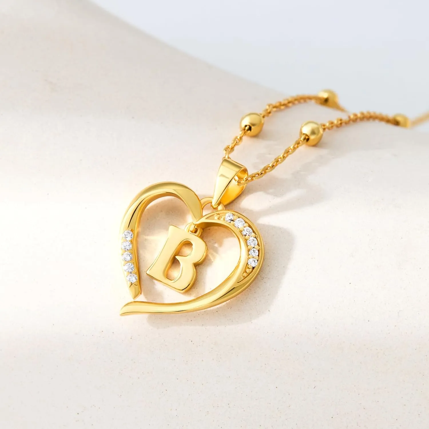 Cicy Bell Womens Heart Initial Necklace for Women 18k Gold Plated Shell Personalized Letter Pendant Necklace 17.7'' with 2'' Extender