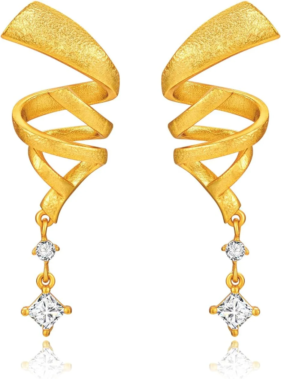 Cicy Bell Womens Platinum Plated Cubic Zirconia Elegant Twsit Wave Matte Dangle Earrings for Gifts
