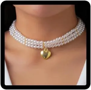 Clataly Women's Pearl Necklace Bracelets Vintage Round Multilayer Imitation Pearl Choker Necklaces Brides Jewelry