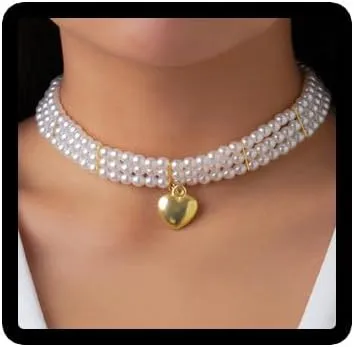 Clataly Women's Pearl Necklace Bracelets Vintage Round Multilayer Imitation Pearl Choker Necklaces Brides Jewelry