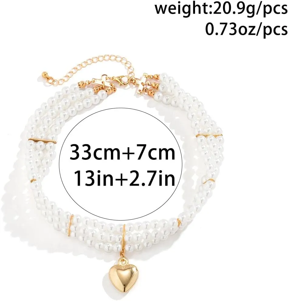 Clataly Women's Pearl Necklace Bracelets Vintage Round Multilayer Imitation Pearl Choker Necklaces Brides Jewelry