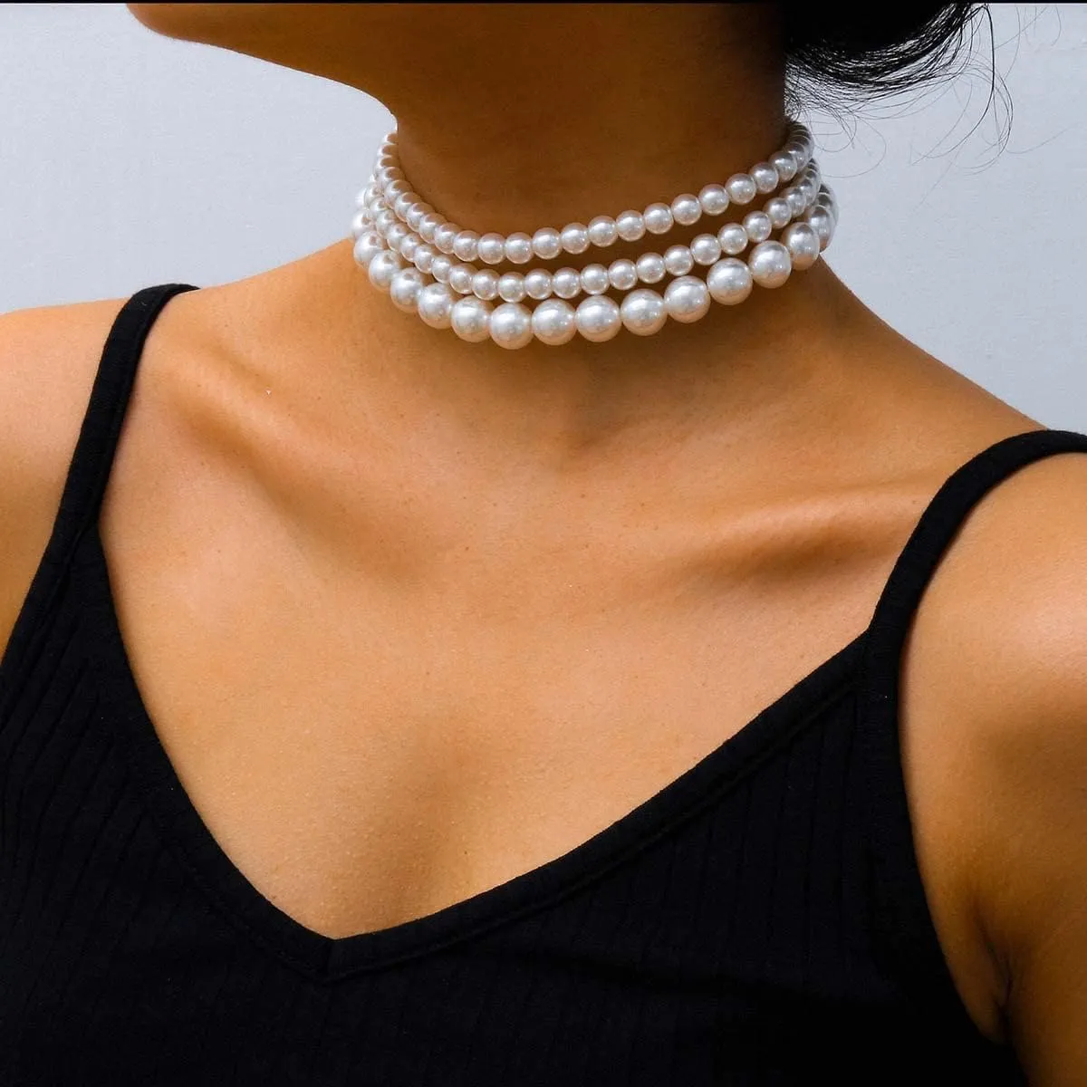 Clataly Women's Pearl Necklace Bracelets Vintage Round Multilayer Imitation Pearl Choker Necklaces Brides Jewelry
