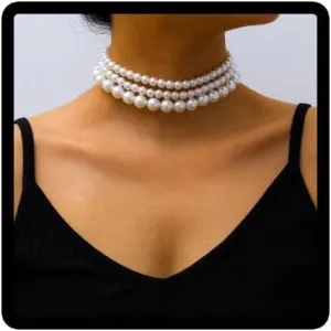 Clataly Women's Pearl Necklace Bracelets Vintage Round Multilayer Imitation Pearl Choker Necklaces Brides Jewelry
