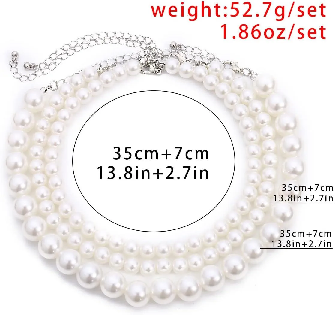 Clataly Women's Pearl Necklace Bracelets Vintage Round Multilayer Imitation Pearl Choker Necklaces Brides Jewelry